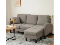 New Sofá esquinero de 3 plazas con chaise longue - 185 x 118 x 82 cm - tejido transpirable de algodón y lino - oscuro antiguo Sofá Vintage|Sofá - 3 Plazas