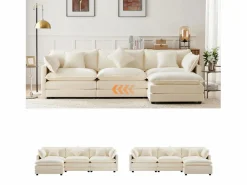 Hot ModernLuxe Sofá esquinero de chenilla de 3 plazas con reposapiés modular - Beige