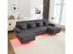 Sofá esquinero de terciopelo - Sofá esquinero con iluminación LED y 4 cojines - puerto USB y reposabrazos - Sofá - 4 Plazas