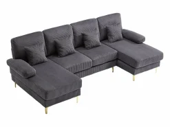 Sofá esquinero de terciopelo - Sofá esquinero con iluminación LED y 4 cojines - puerto USB y reposabrazos - Sofá - 4 Plazas