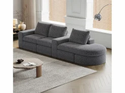 Outlet Sofá esquinero - Sofá de 3 plazas con 3 cojines y 2 reposacabezas - chenilla Gris