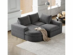 Outlet Sofá esquinero - Sofá de 3 plazas con 3 cojines y 2 reposacabezas - chenilla Gris