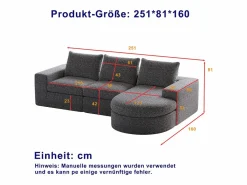 Outlet Sofá esquinero - Sofá de 3 plazas con 3 cojines y 2 reposacabezas - chenilla Gris