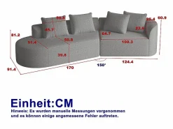 Sale Sofá Esquinero Izquierdo Moderno Súper Grande 4 Plazas, con 4 Cojines, Chaise Longue Curva, Tejido Chenilla, Sofás Club