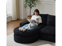 Clearance Sofá Esquinero Modular 3 Plazas, con Chaise Longue Curva Reversible, 3 Cojines y Almohadas Cervicales, Tejido Chenilla, Sofás Club