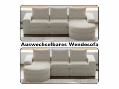 DripeX Sofá Esquinero Modular 3 Plazas, con Chaise Longue Curva Reversible, 3 Cojines y Almohadas Cervicales, Tejido Chenilla,