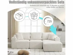 DripeX Sofá Esquinero Modular 3 Plazas, de Pana, con Portavasos, Cojines y Bolsillos Laterales, Chaise Longue 118cm,