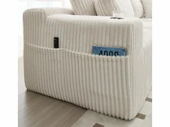 DripeX Sofá Esquinero Modular 3 Plazas, de Pana, con Portavasos, Cojines y Bolsillos Laterales, Chaise Longue 118cm,