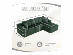 DripeX Sofá Esquinero Modular 3 Plazas, de Pana, con Portavasos, Cojines y Bolsillos Laterales, Chaise Longue 118cm,