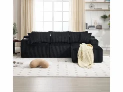New Sofá Esquinero Modular 3 Plazas, de Pana, con Portavasos, Cojines y Bolsillos Laterales, Chaise Longue 118cm, Sofás Club