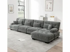 Outlet KOMHTOM Sofá esquinero modular, cuatro plazas, con reposapiés extraíble, tejido chenilla, Gris