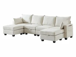 Clearance Sofá esquinero modular de 6 plazas con 6 compartimentos de almacenaje - Tejido chenilla Sofá Modular