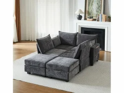 Discount Hauss Spole Sofá esquinero modular de 6 plazas con 6 compartimentos de almacenaje - Tejido chenilla Gris