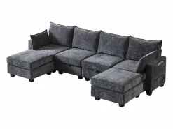 Discount Hauss Spole Sofá esquinero modular de 6 plazas con 6 compartimentos de almacenaje - Tejido chenilla Gris