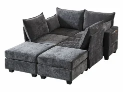 Discount Hauss Spole Sofá esquinero modular de 6 plazas con 6 compartimentos de almacenaje - Tejido chenilla Gris