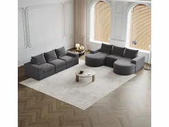 DripeX Sofá Esquinero Modular Reversible 6 Plazas, con 6 Cojines y Almohadas Cervicales, Tejido Chenilla, Salón DIY,