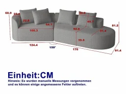 DripeX Sofá Esquinero Recto Moderno Súper Grande 4 Plazas, con 4 Cojines, Chaise Longue Curva, Tejido Chenilla, Gris claro