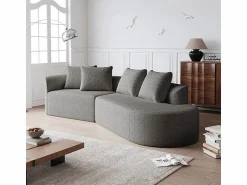 DripeX Sofá Esquinero Recto Moderno Súper Grande 4 Plazas, con 4 Cojines, Chaise Longue Curva, Tejido Chenilla, Gris claro