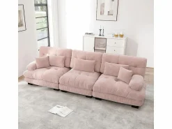 Best KOMHTOM Sofá esquinero, tres plazas, tela suave, tapizado, Rosa