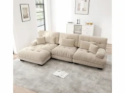 KOMHTOM Sofá extragrande en forma de L, adecuado para el salón, con reposapiés, terciopelo acanalado,