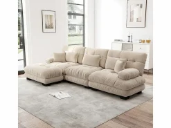 KOMHTOM Sofá extragrande en forma de L, adecuado para el salón, con reposapiés, terciopelo acanalado,