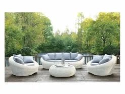 MYLIA Sofá jardín 3 plazas resina trenzada - WHITEHEAVEN Marfil