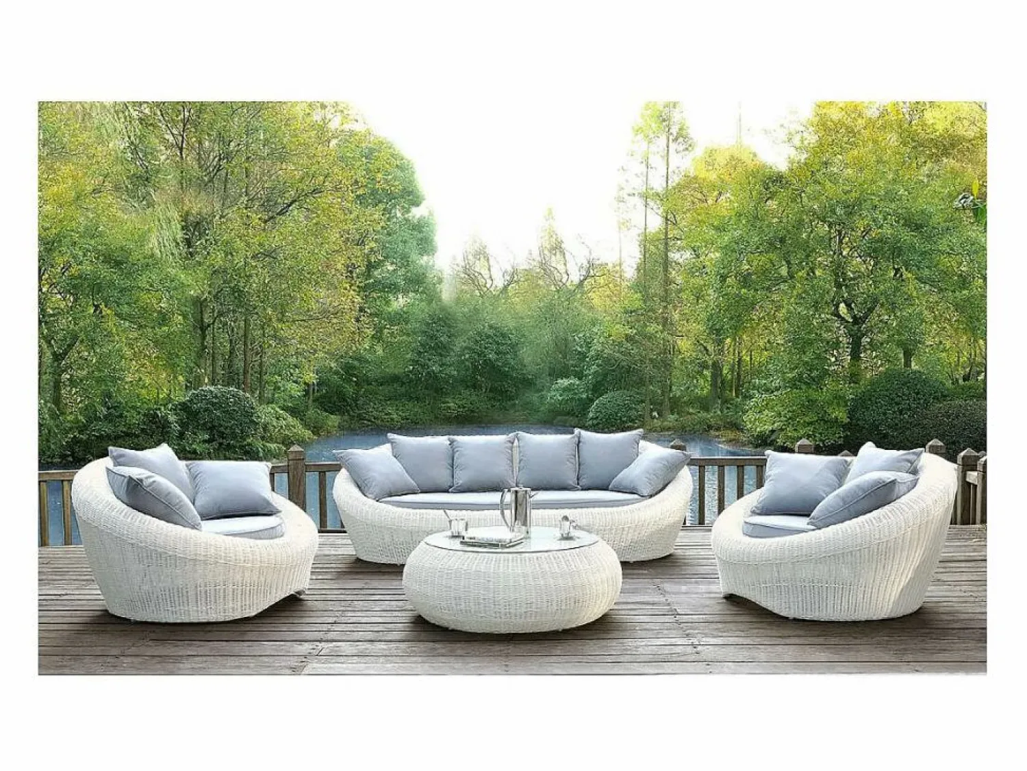 MYLIA Sofá jardín 3 plazas resina trenzada - WHITEHEAVEN Marfil