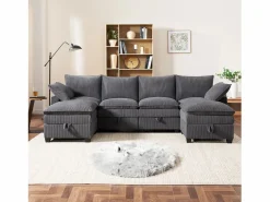 Clearance Sofá moderno - 4 plazas - Reposapiés extraíble - Puertos USB - Compartimentos de almacenamiento + Portavasos - ​​​ Sofá - 4 Plazas