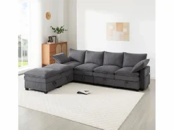 Clearance Sofá moderno - 4 plazas - Reposapiés extraíble - Puertos USB - Compartimentos de almacenamiento + Portavasos - ​​​ Sofá - 4 Plazas