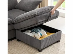Clearance Sofá moderno - 4 plazas - Reposapiés extraíble - Puertos USB - Compartimentos de almacenamiento + Portavasos - ​​​ Sofá - 4 Plazas