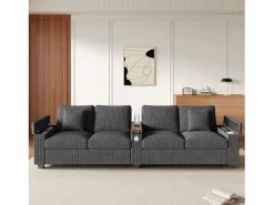 Merax Sofá moderno de 4 plazas - 299 x 80 x 82,7 cm - con puerto USB, reposabrazos abatible y almacenamiento oculto - terciopelo -