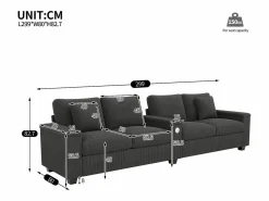 Merax Sofá moderno de 4 plazas - 299 x 80 x 82,7 cm - con puerto USB, reposabrazos abatible y almacenamiento oculto - terciopelo -