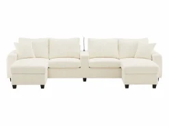 Sale ModernLuxe Sofá moderno en forma de U - con USB, Type-C y lámpara de lectura - con luces LED en la puerta - con portavasos y 2 reposapiés - pana acanalada - Beige