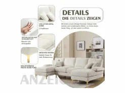 New Sofá moderno en forma de U - 272 x 136 x 88 cm - con 2 asientos reclinables para salón dormitorio - Chenilla - Sofá - 4 Plazas