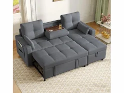 ModernLuxe Sofá moderno en L - Sofá cama modular - Función de cama - Con almacenamiento - Con portavasos -