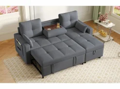 ModernLuxe Sofá moderno en L - Sofá cama modular - Función de cama - Con almacenamiento - Con portavasos -
