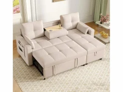 Sale Sofá moderno en L - Sofá cama modular - Función de cama - Con almacenamiento - Con portavasos - Sofá Modular