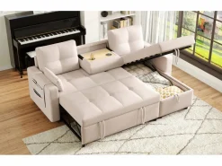 Sale Sofá moderno en L - Sofá cama modular - Función de cama - Con almacenamiento - Con portavasos - Sofá Modular