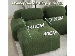Clearance DripeX Sofá modular 3 plazas + 3 pouf - pana - con 3 cojines - densidad asiento 32kg/m³ - 298x178x70cm - Verde