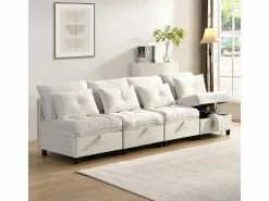 DripeX Sofá Modular 4 Plazas en Chenilla - con 8 Cojines y 4 Almacenamientos - Carga Máx. 500kg - 274x76x87cm -