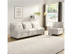 DripeX Sofá Modular 4 Plazas en Chenilla - con 8 Cojines y 4 Almacenamientos - Carga Máx. 500kg - 274x76x87cm -