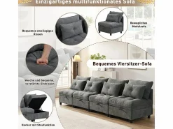 Outlet DripeX Sofá Modular 4 Plazas en Chenilla - con 8 Cojines y 4 Almacenamientos - Carga Máx. 500kg - 274x76x87cm - Gris
