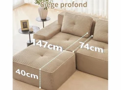 Outlet DripeX Sofá Modular 2 plazas en Pana con 2 cojines, sin montaje, 204x104x69cm, Beige