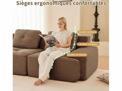 Online Sofá Modular 2 plazas en Pana, con otomana y 2 cojines, 204x177x69cm, Marrón Sofá Modular|Sofás Club