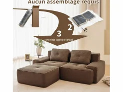 Online Sofá Modular 2 plazas en Pana, con otomana y 2 cojines, 204x177x69cm, Marrón Sofá Modular|Sofás Club