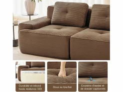 Online Sofá Modular 2 plazas en Pana, con otomana y 2 cojines, 204x177x69cm, Marrón Sofá Modular|Sofás Club