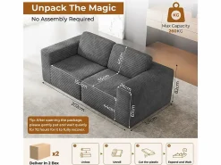 Clearance Sofá Modular 2 plazas en Pana, con 2 cojines, 202x101x82cm, Todos Los Sofás|Sofá Modular