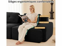 DripeX Sofá Modular 2 plazas en Pana, con otomana y 2 cojines, 204x177x69cm,