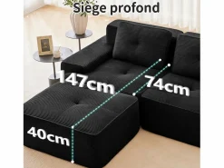 DripeX Sofá Modular 2 plazas en Pana, con otomana y 2 cojines, 204x177x69cm,