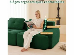 New DripeX Sofá Modular 2 plazas en Pana, con otomana y 2 cojines, 204x177x69cm, Verde